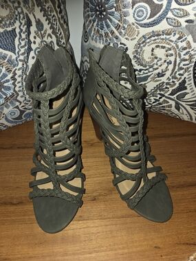 Braided Strappy High Heel Sandals - Olive